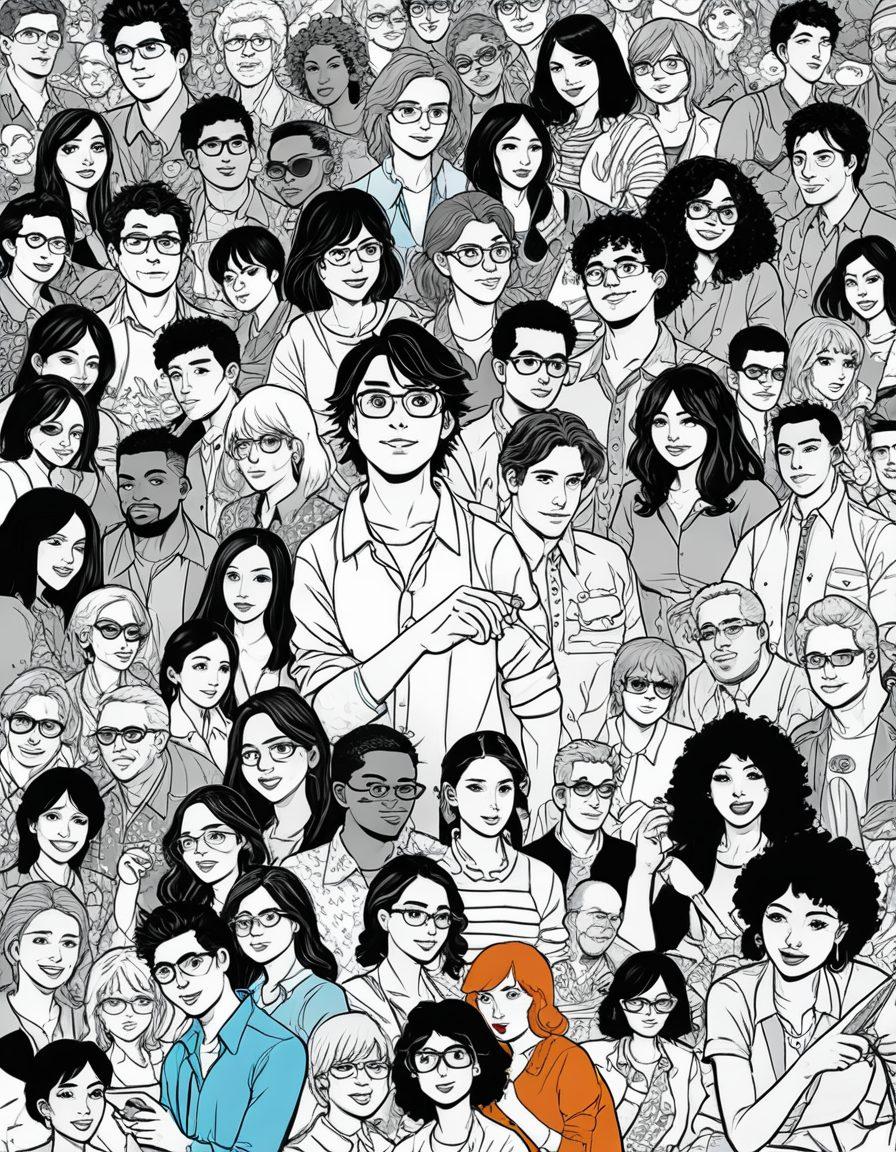 A vibrant collage depicting a diverse group of adults engaged in creating and enjoying comics and animation, featuring various art styles including manga, western comics, and indie animations. The background is filled with colorful sketches and animated scenes, showcasing creativity and expression. Include characters in various poses, illustrating different emotions, surrounded by art supplies like pencils and tablets. The overall mood is playful yet artistic, inviting the viewer into the world of adult comics and animation. vibrant colors. dynamic composition. 3D elements.
